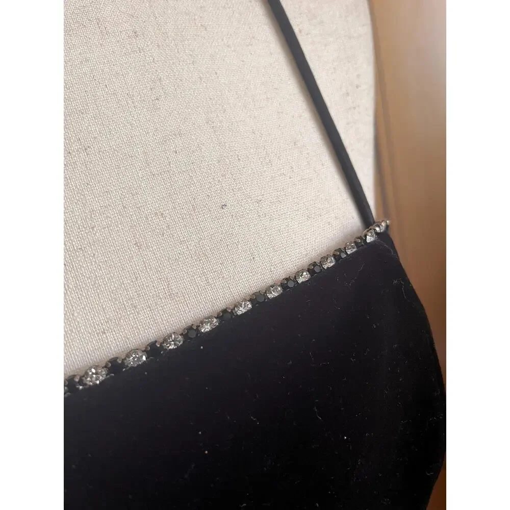 Vintage jumpsuit in black with velvet top and crystals, size 14
